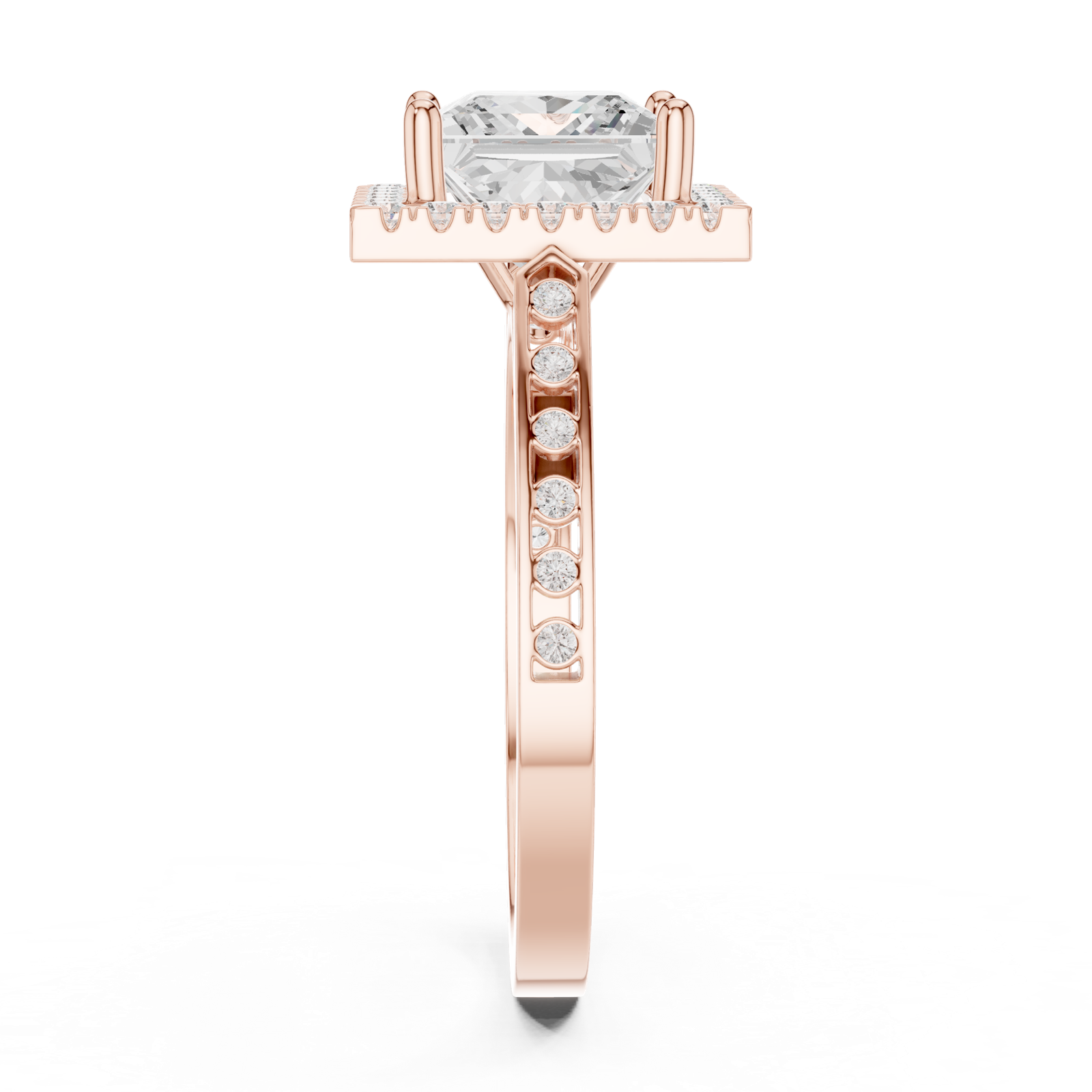 Gold Ring DDLR-349, Princess center stone, Rose Gold, view 3