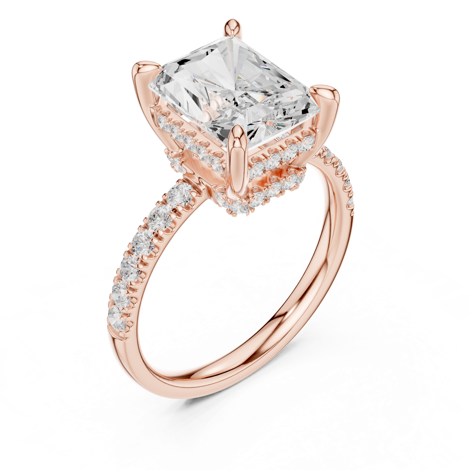 Gold Ring DDLR-259, Radiant center stone, Rose Gold, view 2