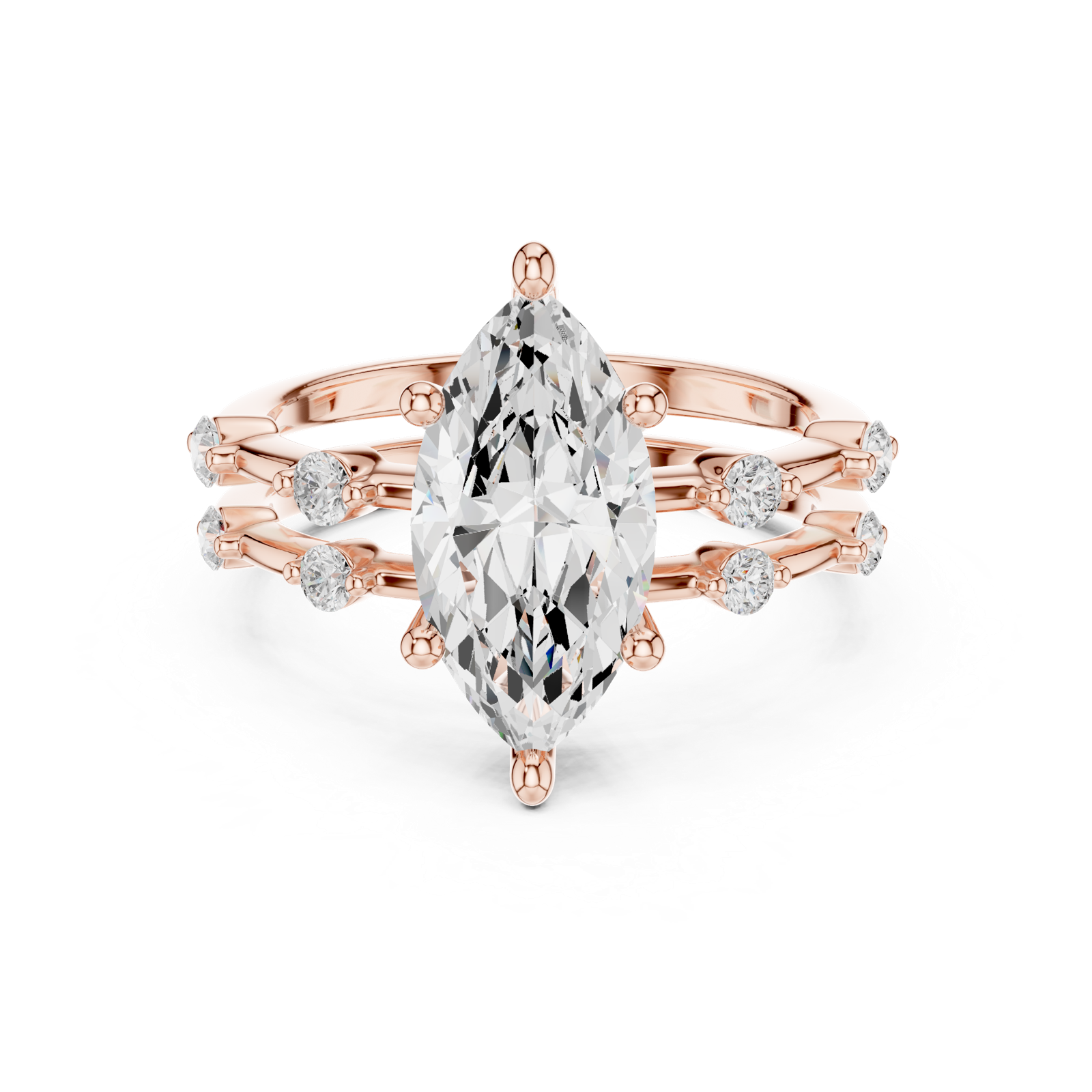 Gold Ring DDLR-441, Marquise center stone, Rose Gold, view 4