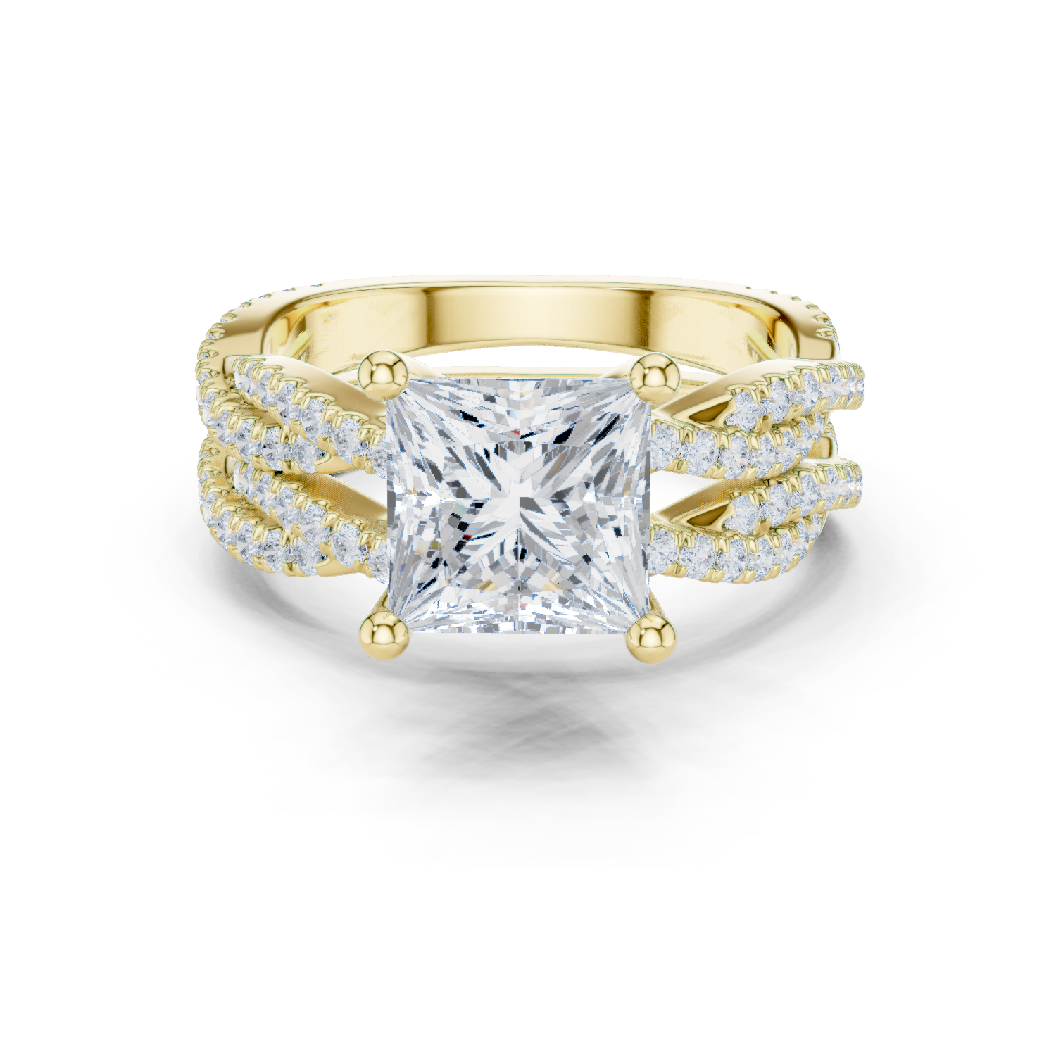 Gold Ring DDLR-300, Princess center stone, Yellow Gold