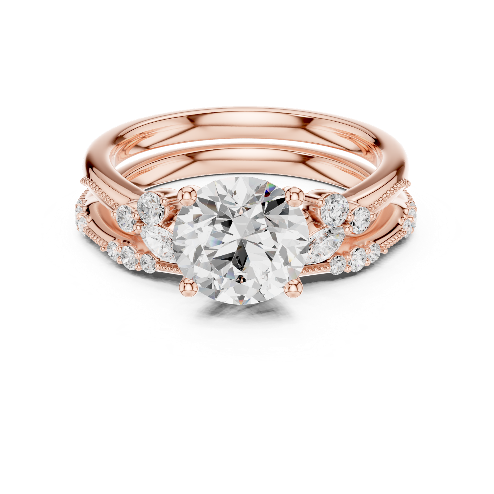 Gold Ring DDLR-299, Round center stone, Rose Gold, view 4