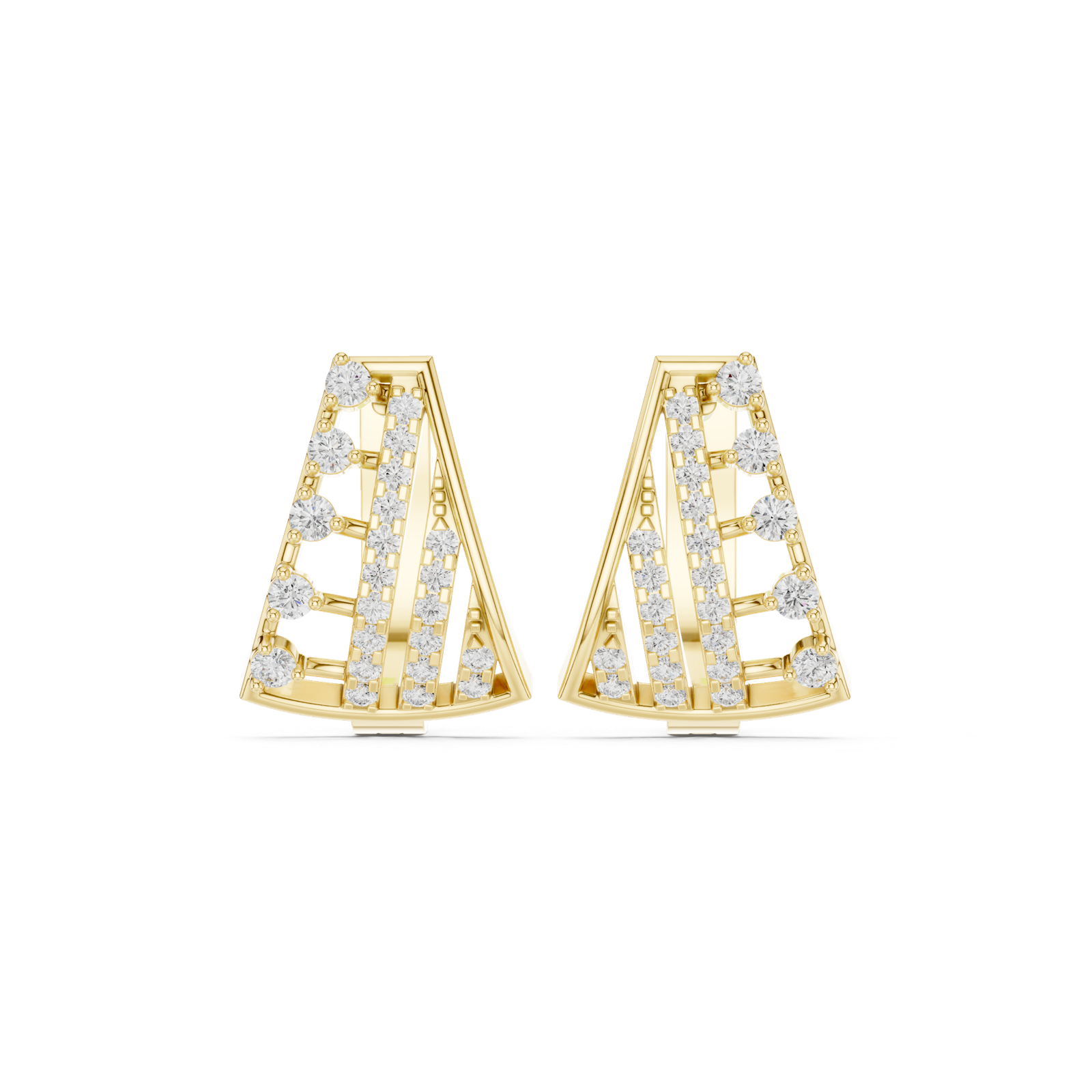 14K Solid Gold Lab Diamond Cluster Earrings, Yellow Gold