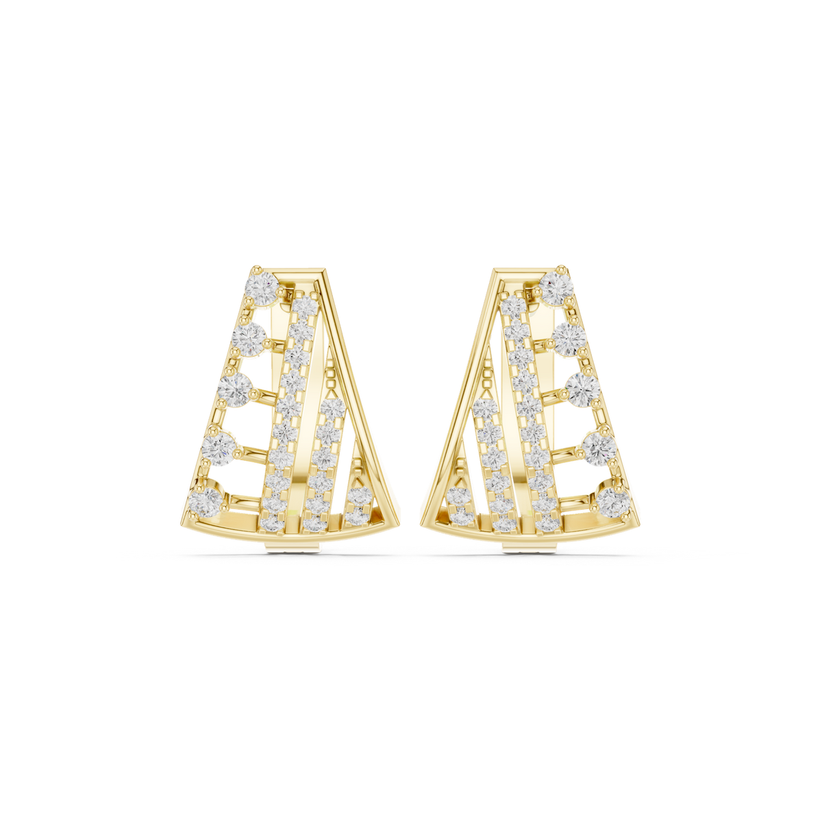 14K Solid Gold Lab Diamond Cluster Earrings, Yellow Gold