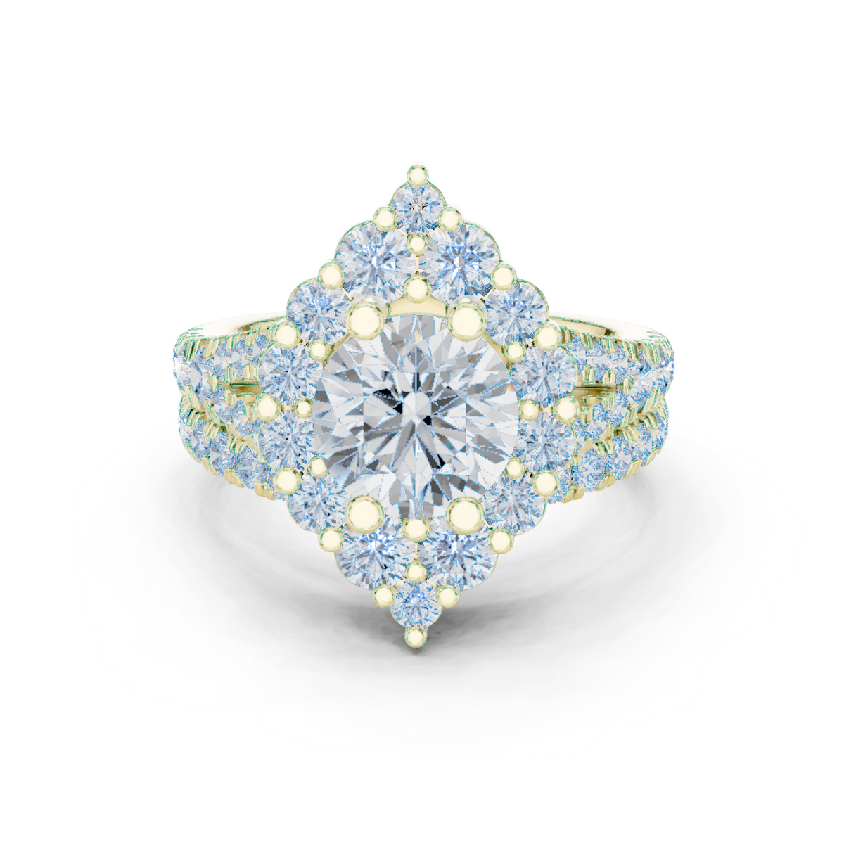 14K Solid Gold Lab Diamond Halo Ring, Yellow Gold