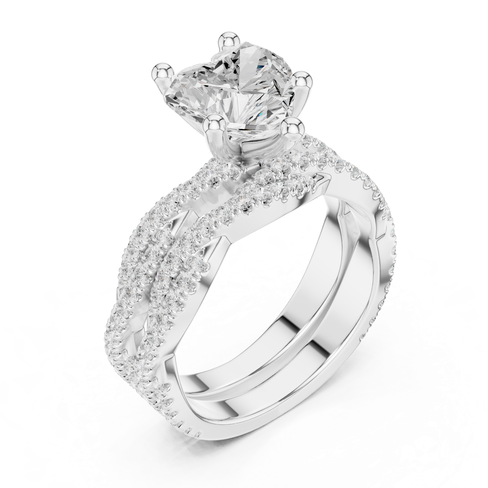 Gold Ring DDLR-300, Heart center stone, White Gold, view 2