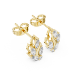 14K Solid Gold Lab Diamond Leaf Huggie Earrings, Yellow Gold, view 2