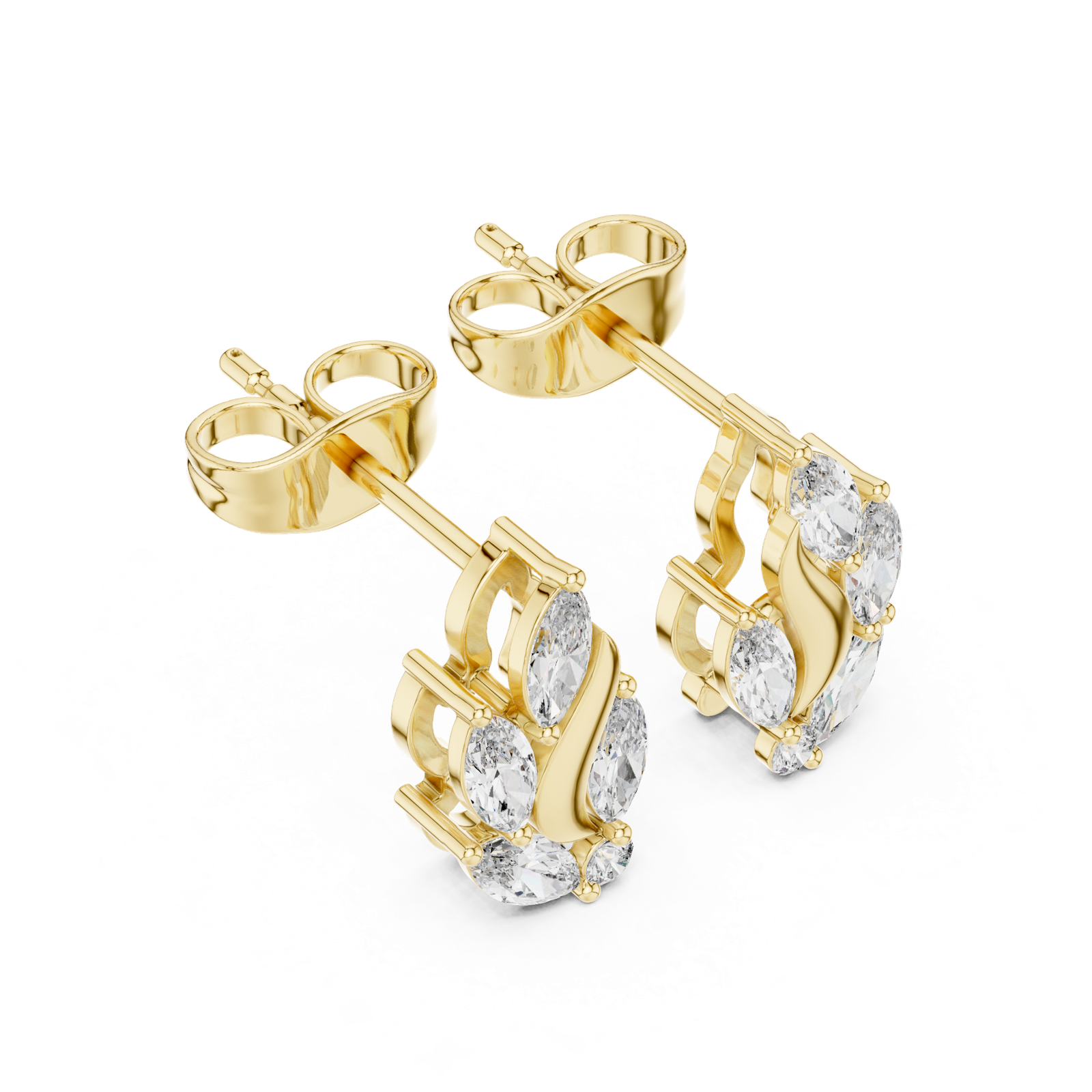 14K Solid Gold Lab Diamond Leaf Huggie Earrings, Yellow Gold, view 2