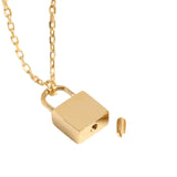 Gold Lock Necklace - 14K Real Gold Urn Necklace with Lock Pendant Custom Name