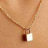 Gold Lock Necklace - 14K Real Gold Urn Necklace with Lock Pendant Custom Name