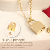 Gold Lock Necklace - 14K Real Gold Urn Necklace with Lock Pendant Custom Name