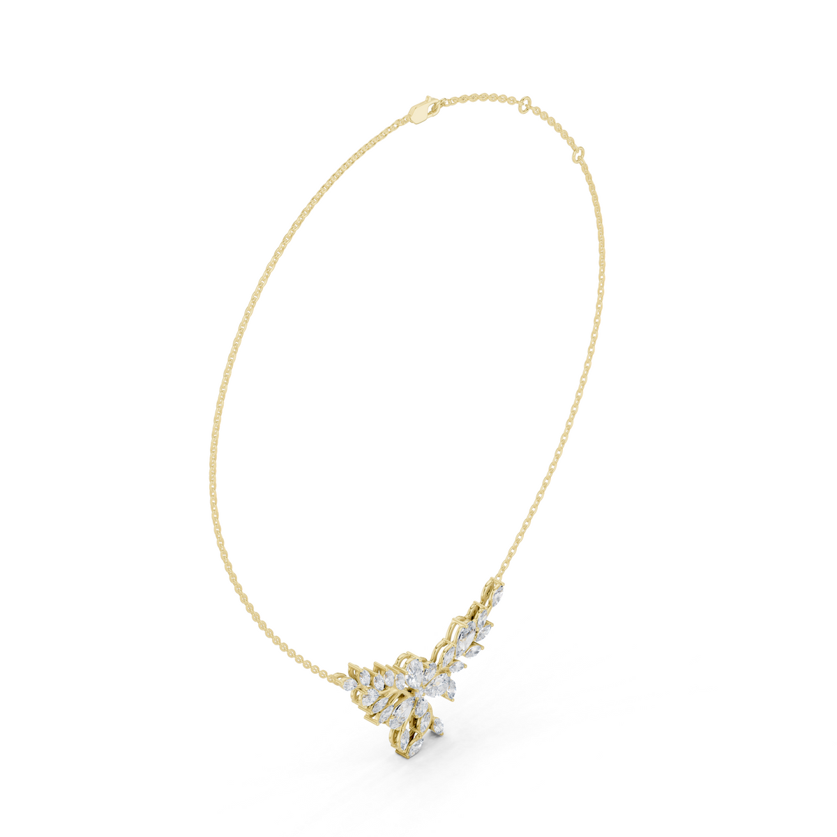 14K Solid Gold Lab Diamond Leaf Pendant Necklace, Yellow Gold, view 1