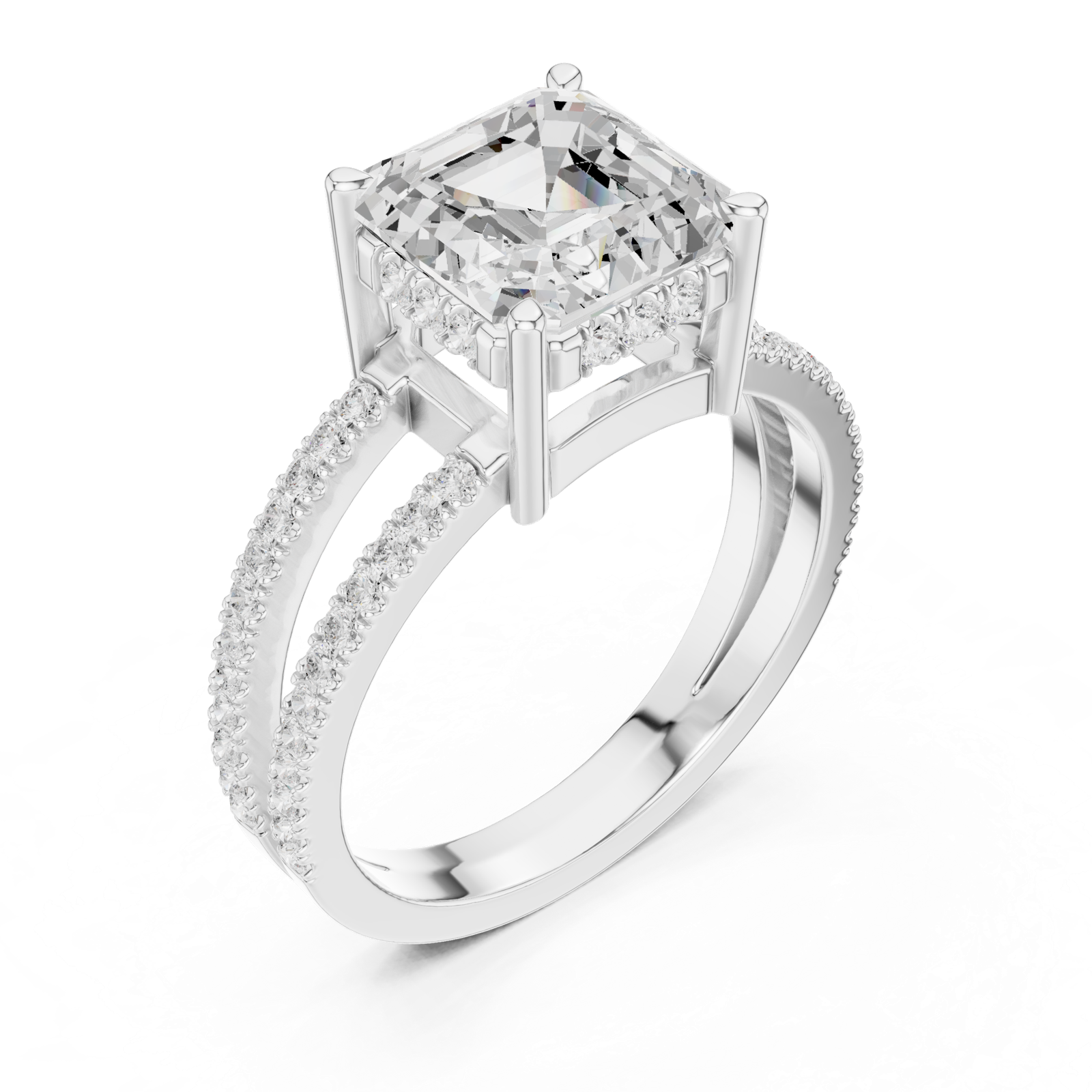 Gold Jewelry, Asscher center stone, White Gold, view 2