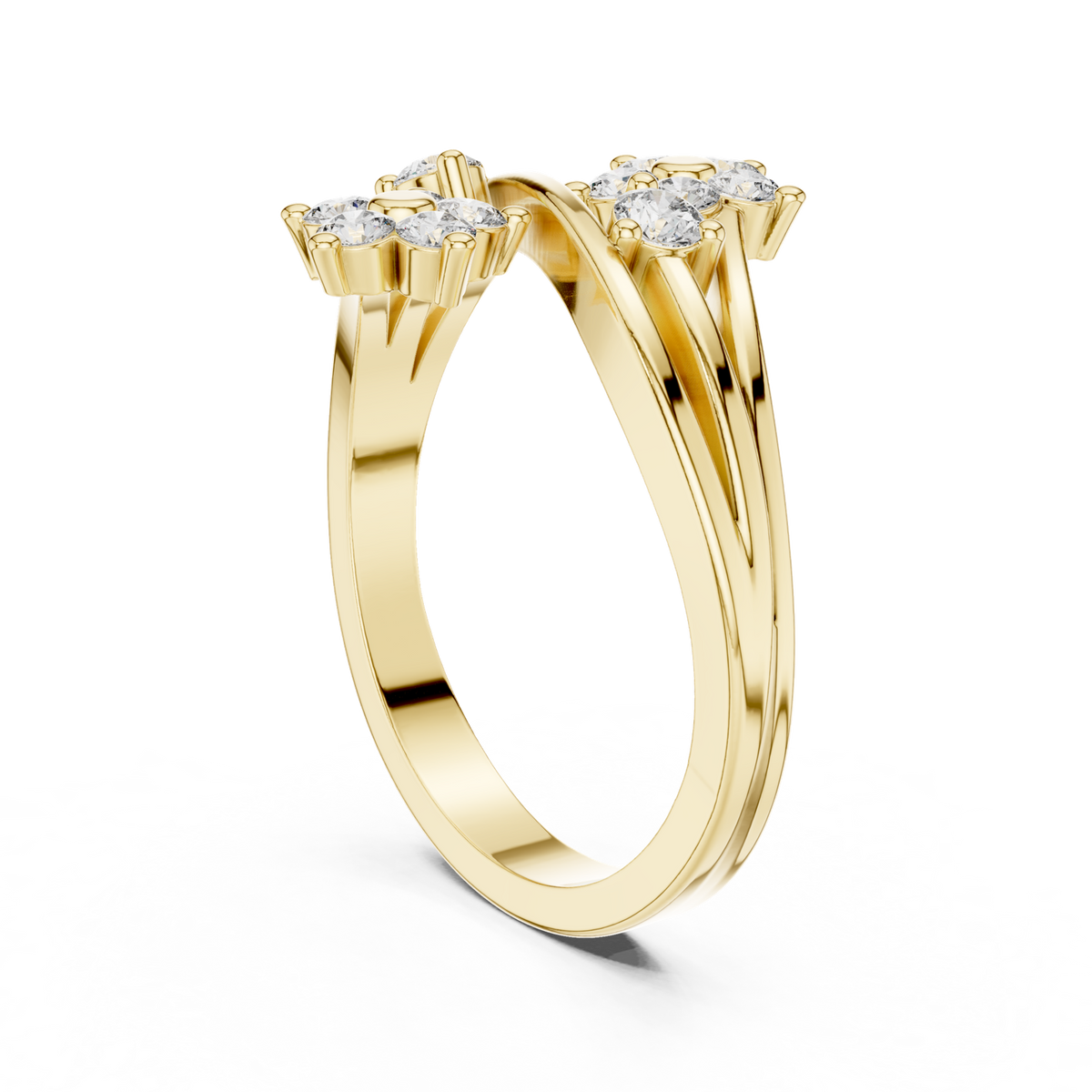 14K Solid Gold Lab Diamond Flower Cluster Ring, Yellow Gold, view 1