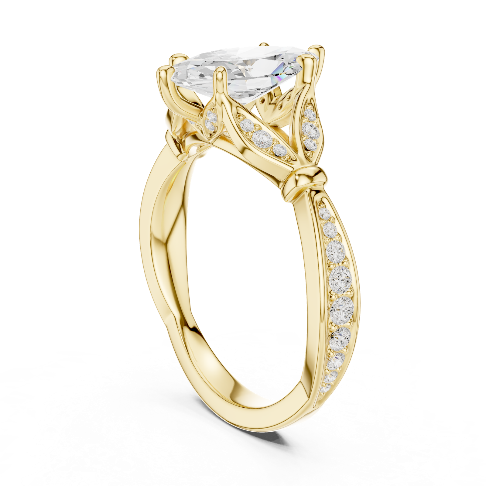 Gold Ring DDLR-257, Marquise center stone, Yellow Gold, view 1
