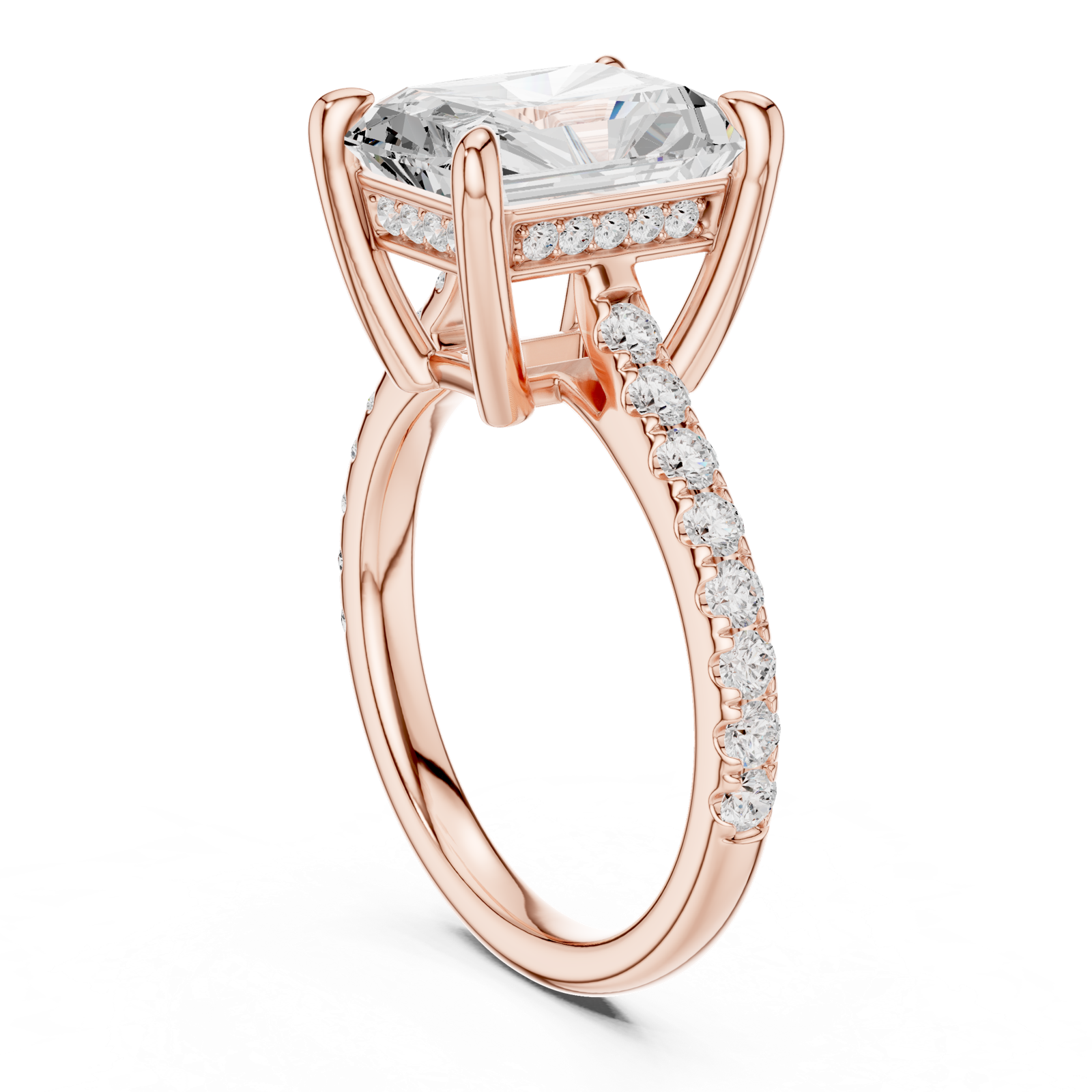Gold Ring DDLR-250, Radiant center stone, Rose Gold, view 1