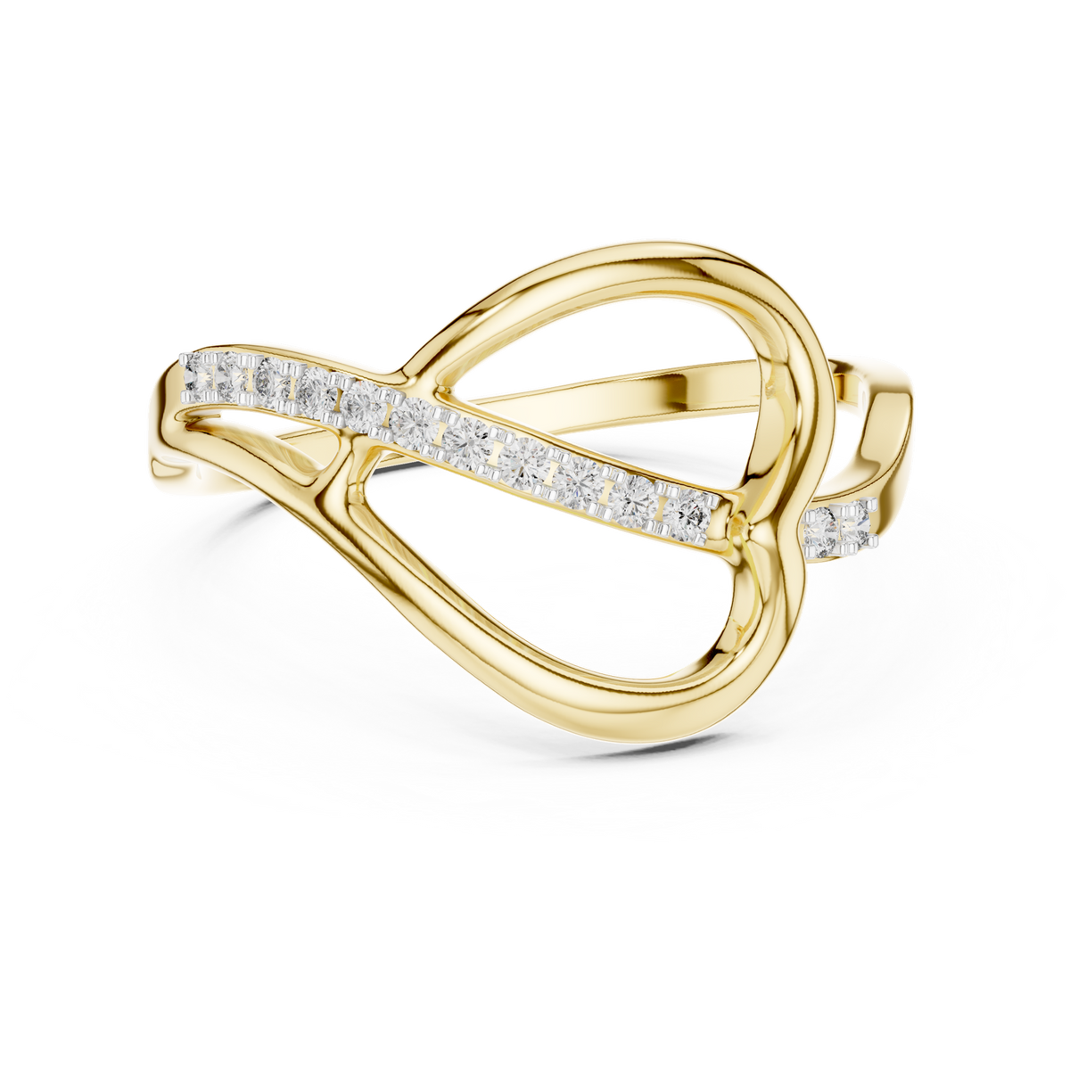 14K Solid Gold Lab Diamond Heart Twist Ring, Yellow Gold
