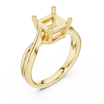 Gold Twisted Band Solitaire Engagement Ring, Princess center stone, Yellow Gold, view 2