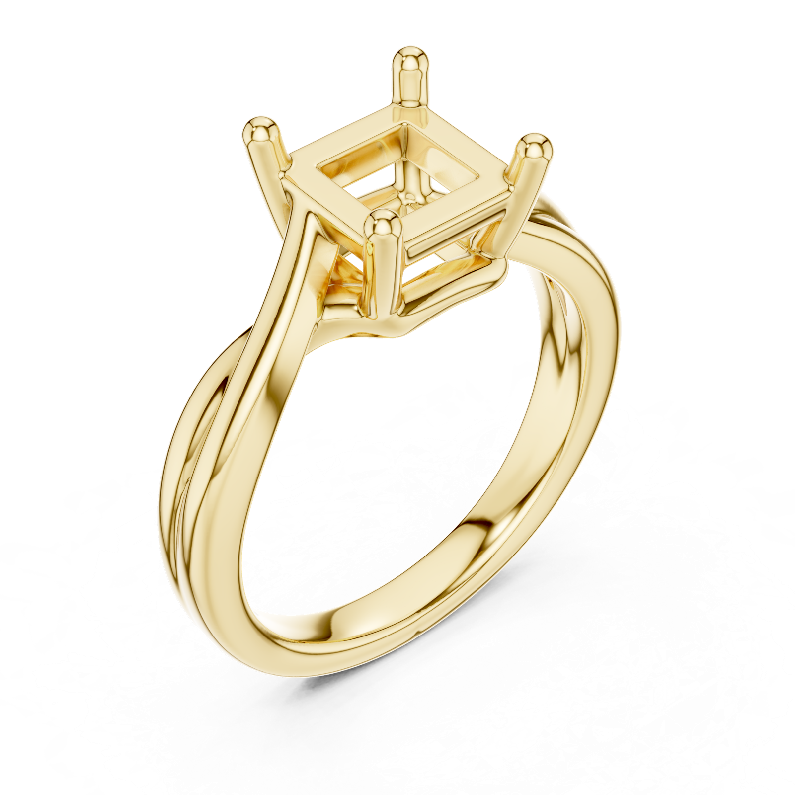 Gold Twisted Band Solitaire Engagement Ring, Princess center stone, Yellow Gold, view 2