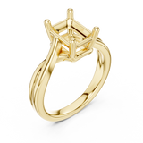 Gold Twisted Band Solitaire Engagement Ring, Emerald center stone, Yellow Gold, view 2