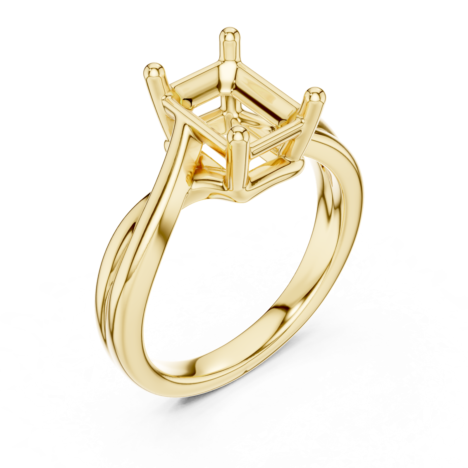 Gold Twisted Band Solitaire Engagement Ring, Emerald center stone, Yellow Gold, view 2