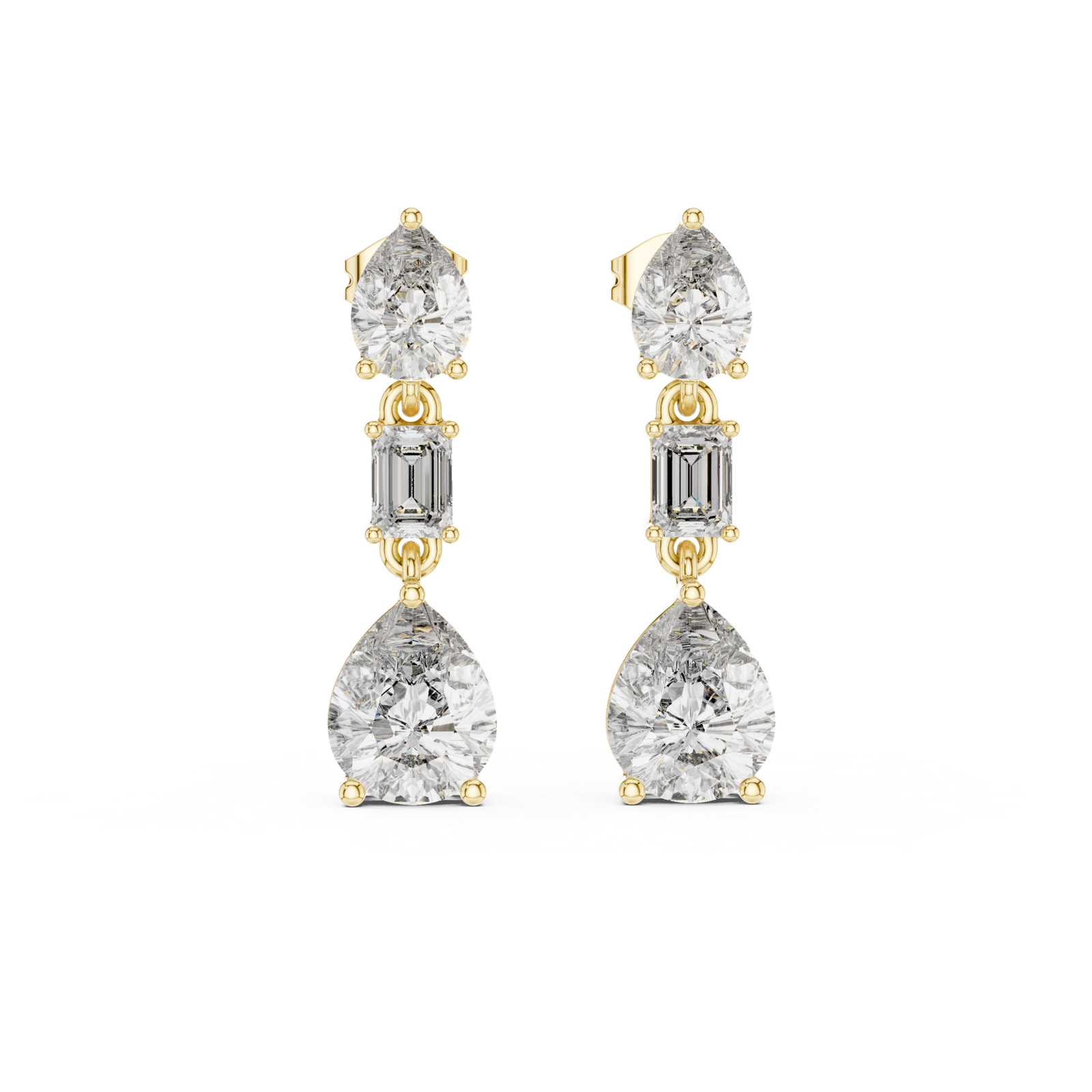 14K Solid Gold Lab Diamond Drop Earrings, Yellow Gold