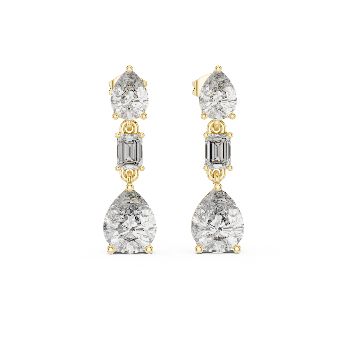 14K Solid Gold Lab Diamond Drop Earrings, Yellow Gold