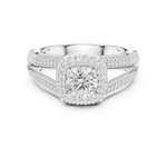 14K Solid Gold Lab Diamond Halo Ring, White Gold