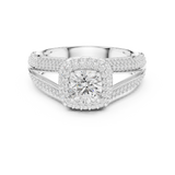 14K Solid Gold Lab Diamond Halo Ring, White Gold