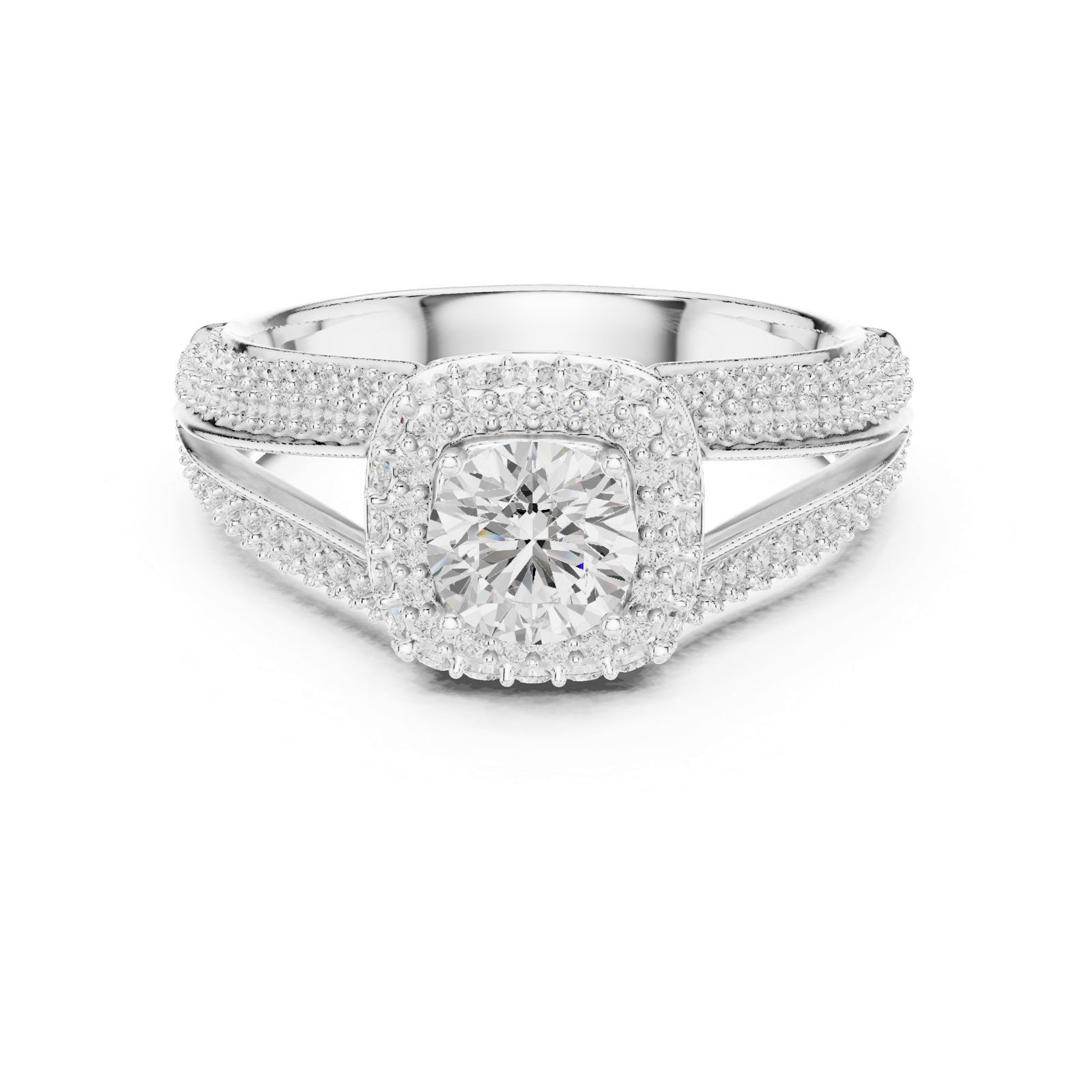 14K Solid Gold Lab Diamond Halo Ring, White Gold