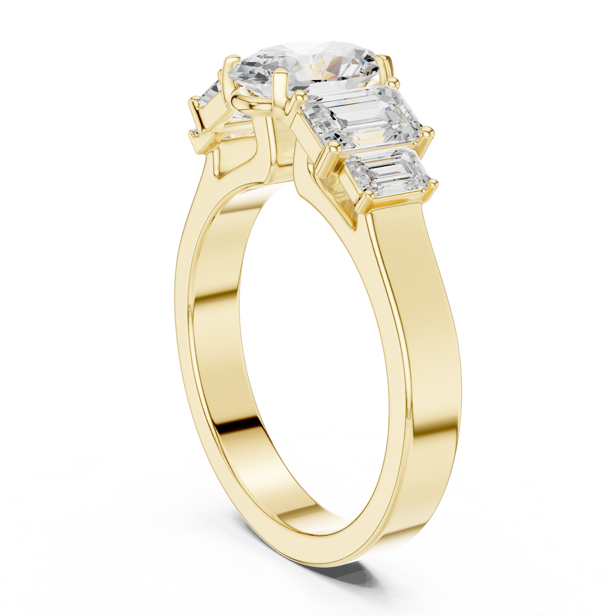 14K Solid Gold Lab Diamond Three-Stone Ring, Yellow Gold, view 1