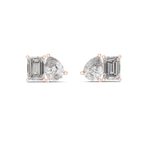 14K Solid Gold Lab Diamond Cluster Earrings, Rose Gold