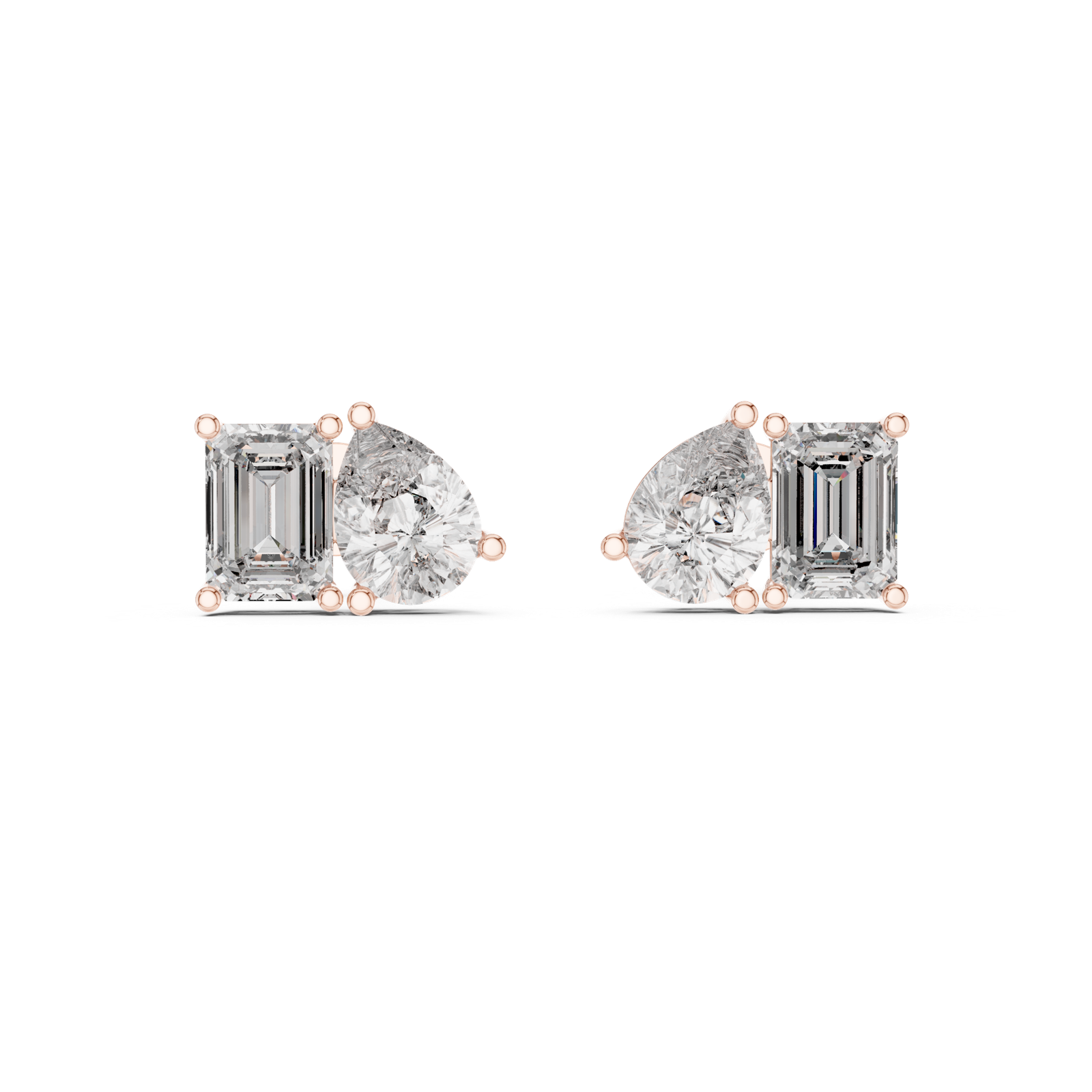 14K Solid Gold Lab Diamond Cluster Earrings, Rose Gold