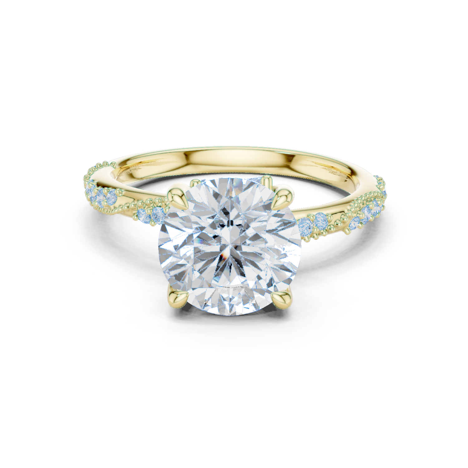 Gold Ring DDLR-167, Round center stone, Yellow Gold