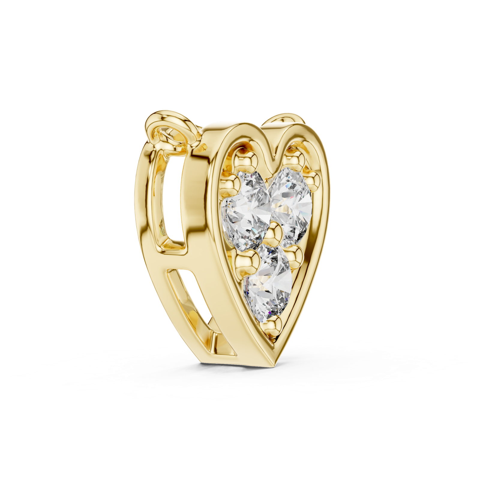 14K Solid Gold Lab Diamond Heart Pendant Necklace, Yellow Gold, view 3