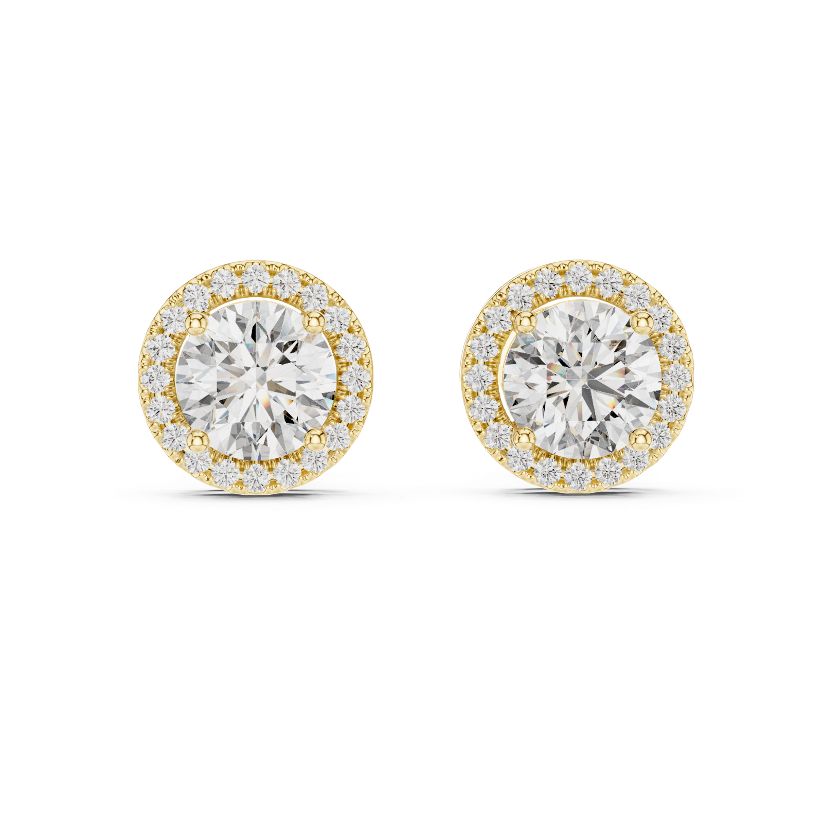 14K Solid Gold Lab Diamond Halo Earrings, Yellow Gold, view 4