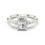 Gold Three-Stone Baguette Engagement Ring, Radiant center stone, White Gold