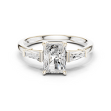 Gold Three-Stone Baguette Engagement Ring, Radiant center stone, White Gold