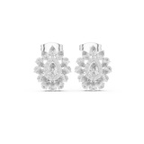 14K Solid Gold Lab Diamond Flower Cluster Earrings, White Gold