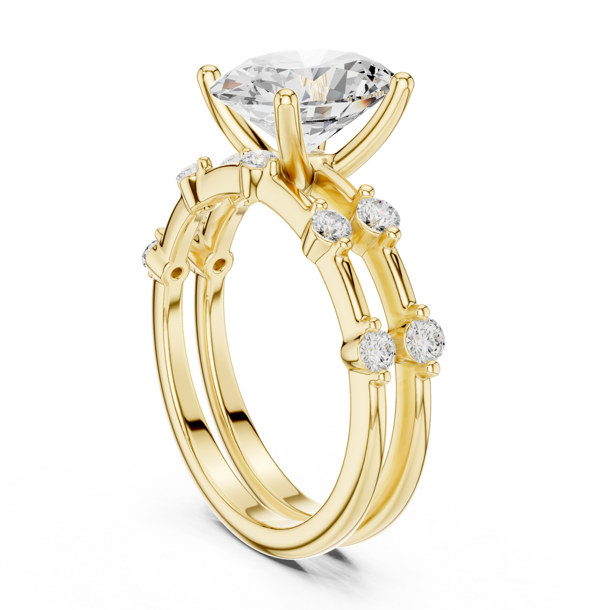 14K Solid Gold Lab Diamond Three-Stone Ring, Yellow Gold, view 1
