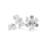 14K Solid Gold Lab Diamond Flower Cluster Earrings, White Gold, view 1