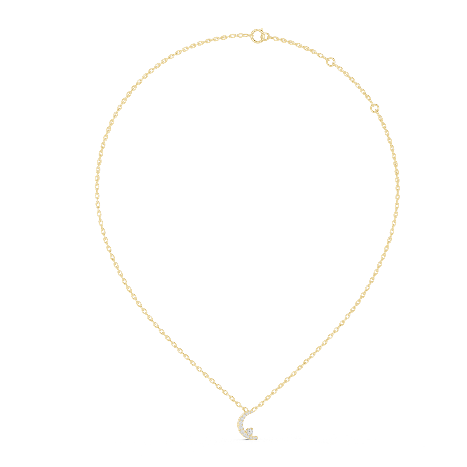 14K Solid Gold Lab Diamond Moon Pendant Necklace, Yellow Gold, view 1