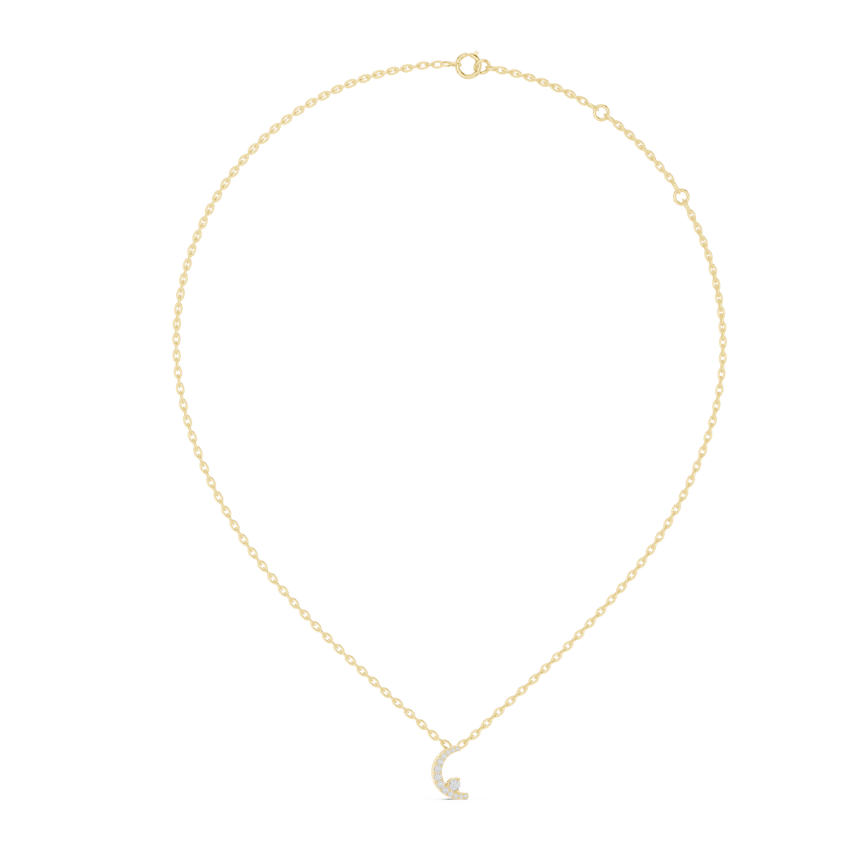 14K Solid Gold Lab Diamond Moon Pendant Necklace, Yellow Gold, view 1