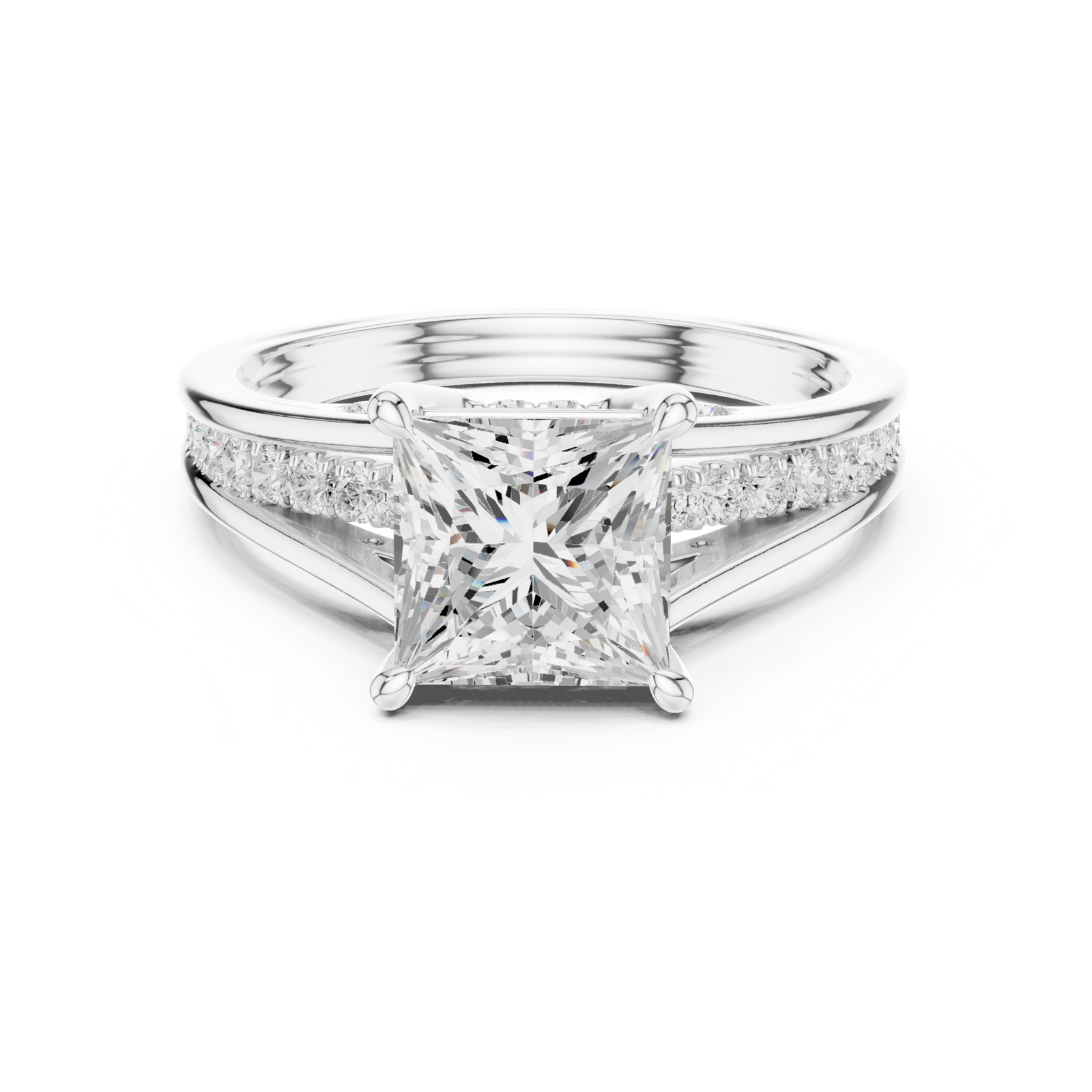 Gold Ring DDLR-253, Princess center stone, White Gold, view 4
