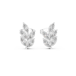 14K Solid Gold Lab Diamond Leaf Cluster Earrings, White Gold