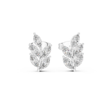 14K Solid Gold Lab Diamond Leaf Cluster Earrings, White Gold
