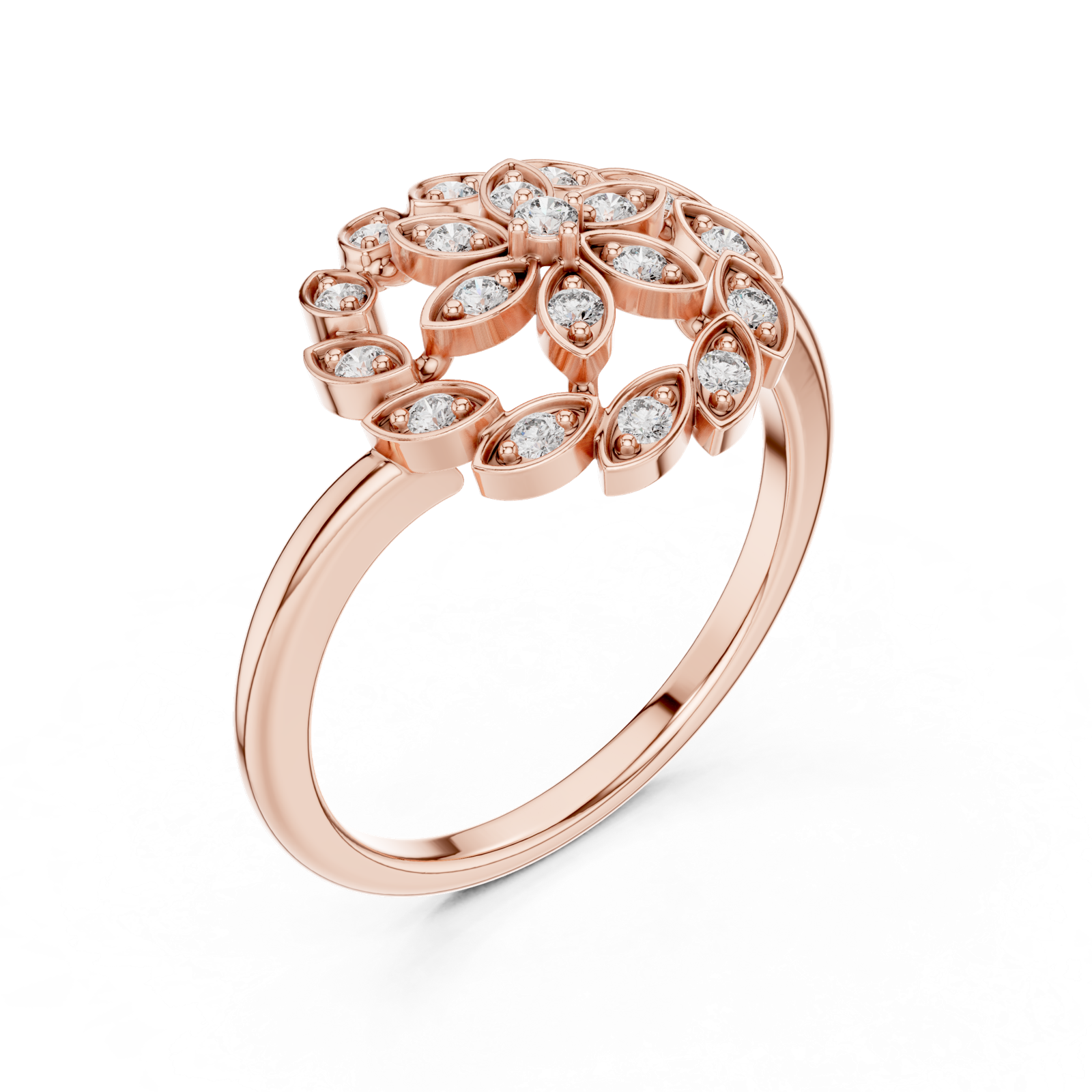 14K Solid Gold Lab Diamond Flower Cluster Ring, Rose Gold, view 2