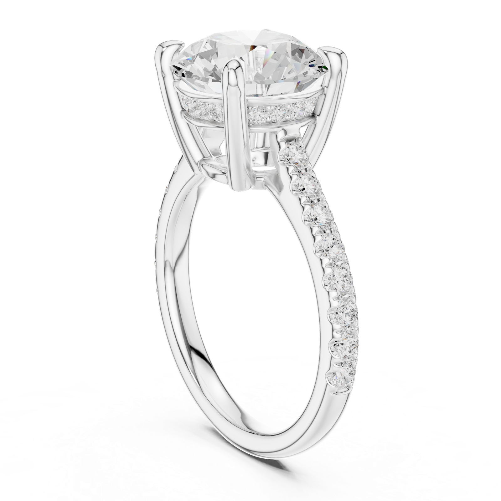 Gold Ring DDLR-250, Round center stone, White Gold, view 1