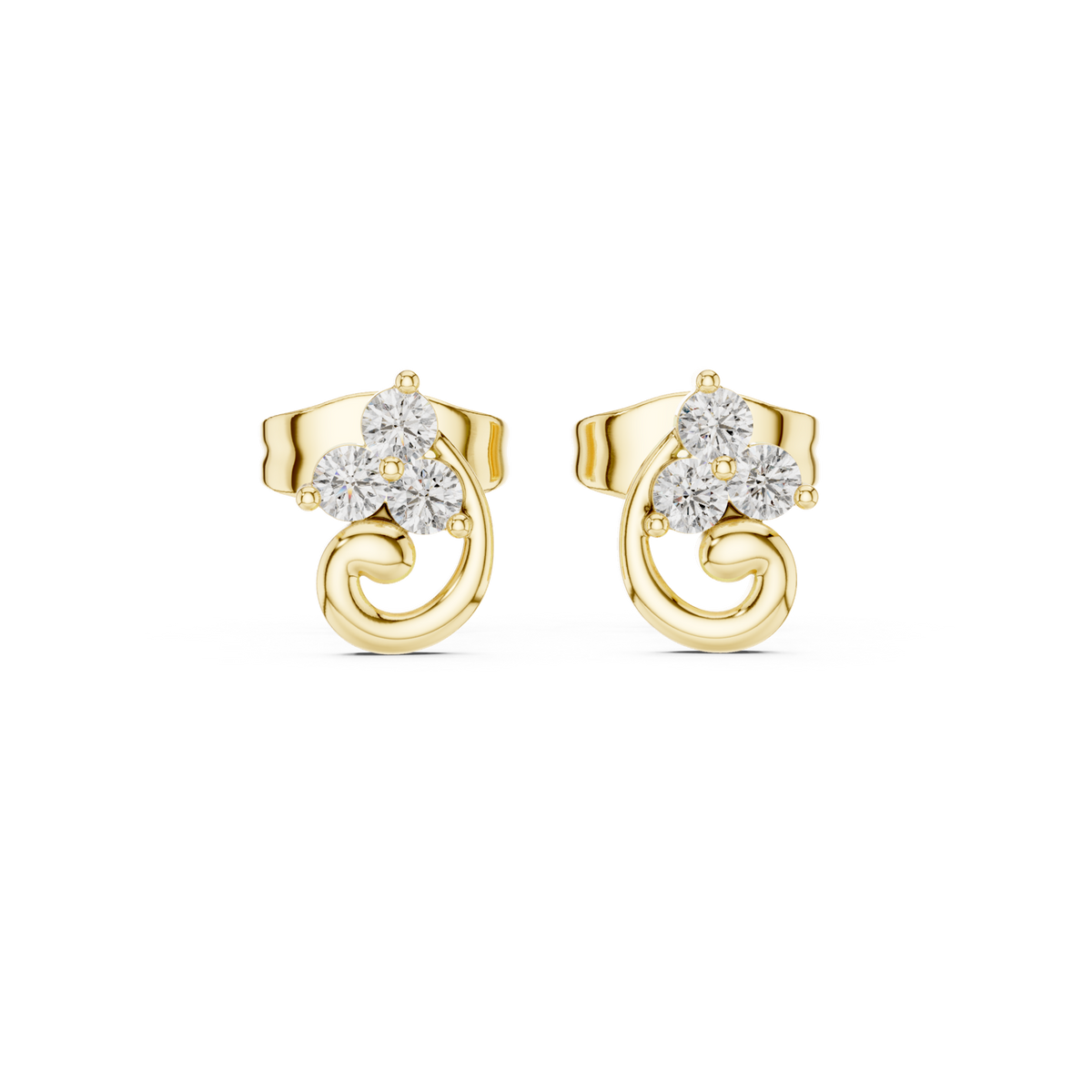 14K Solid Gold Lab Diamond Cluster Earrings, Yellow Gold