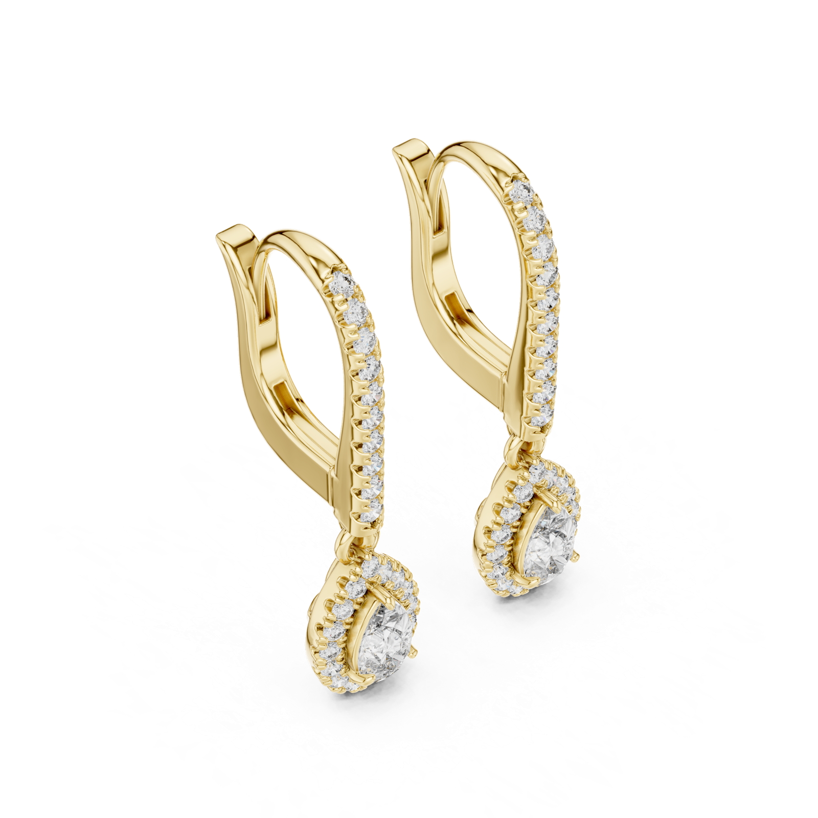 14K Solid Gold Lab Diamond Drop Earrings, Yellow Gold, view 2
