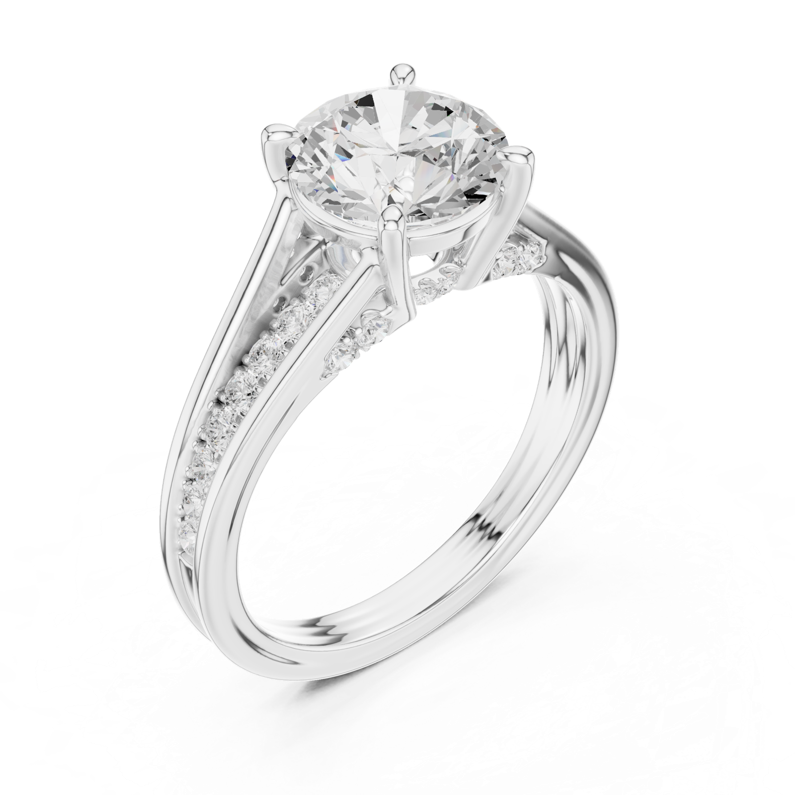 Gold Ring DDLR-253, Round center stone, White Gold, view 2